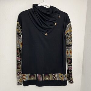 Mon Ami Sweater Women's Size L Maroon Aztec Sleeve Asymmetric Cowl Neck